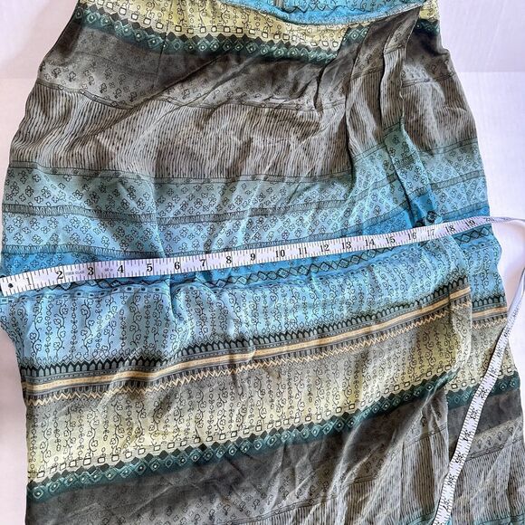 Vintage SPENCER JEREMY 100% Silk Long Skirt Sz 8 Floral Blue Olive Faux Wrap - Picture 6 of 7